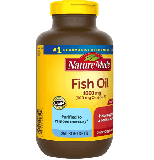 Nature Made Fish Oil 1000mg Softgels, Fish Oil Supplements, Omega 3 Fish Oil for Healthy Heart Support, Omega 3 Supplement with 250 Softgels