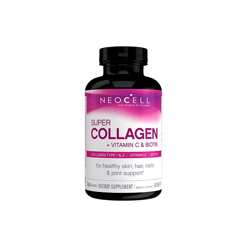 NeoCell Super Collagen Peptides + Vitamin C & Biotin, 3g Collagen Per Serving, Gluten Free, Promotes Healthy Hair, Beautiful Skin, and Nail Support, Dietary Supplement, 90 Tablets