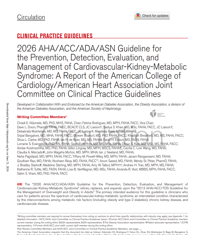 Guideline for the Prevention, Detection, Evaluation, and Management of Cardiovascular-Kidney-Metabolic Syndrome