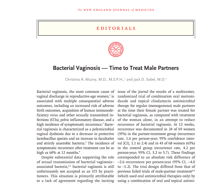 Bacterial Vaginosis — Time to Treat Male Partners